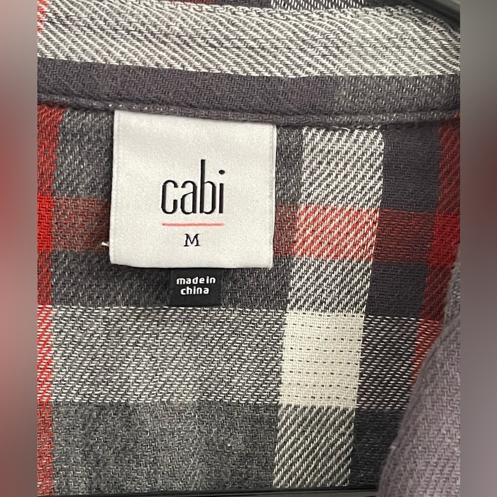 CAbi Plaid Tavern Shirt Fringe Detail Red Gray Size M - Picture 3 of 11